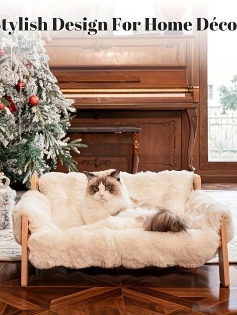 Cat Sofa Bed, Soft Plush Pet Couch with Removable Washable Cover, Non‑Slip Bolst - Picture 3 of 10